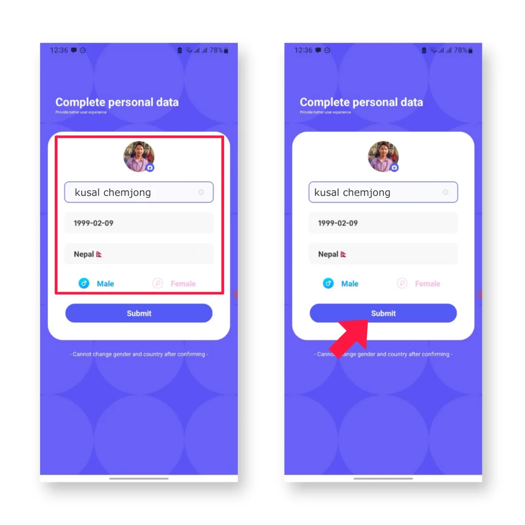 fill up your personal data and submit