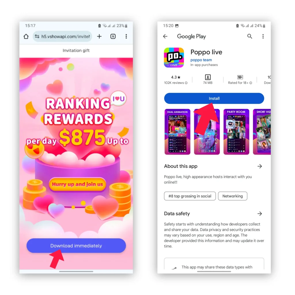 download poppo live app and install it