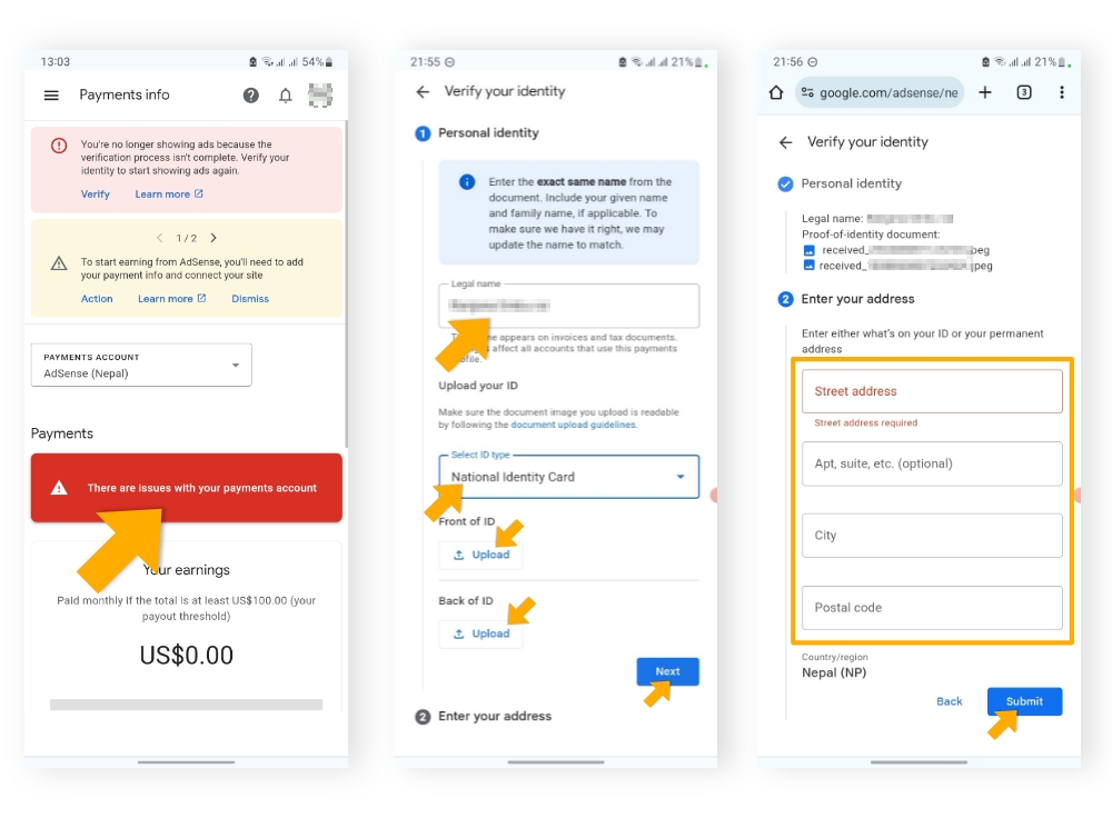 Google AdSense identity verification process