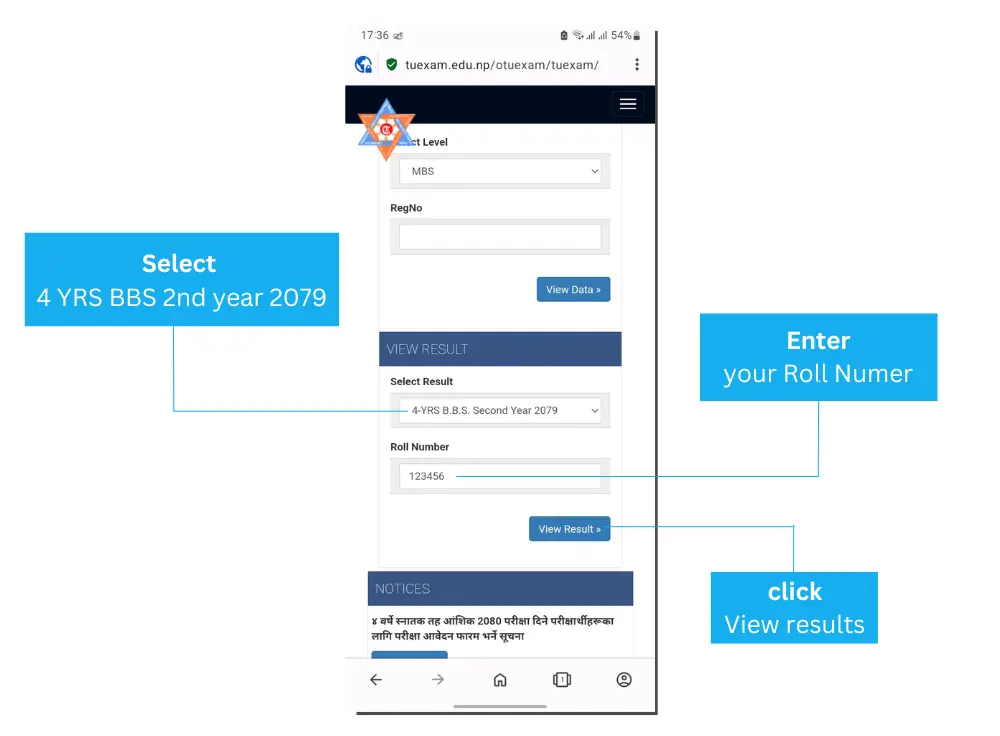 select-4-yrs-bbs-2nd-year-2079-enter-roll-number-click-view-result