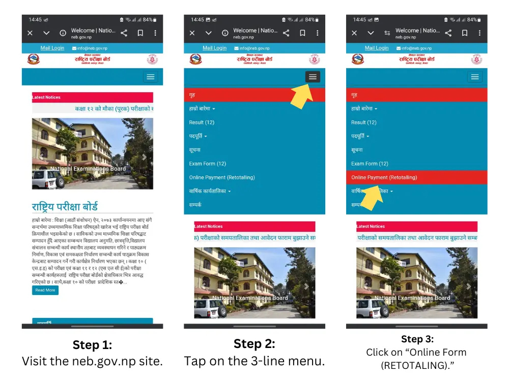 visit neb.gov .np tap 3 line menu click online form retotaling