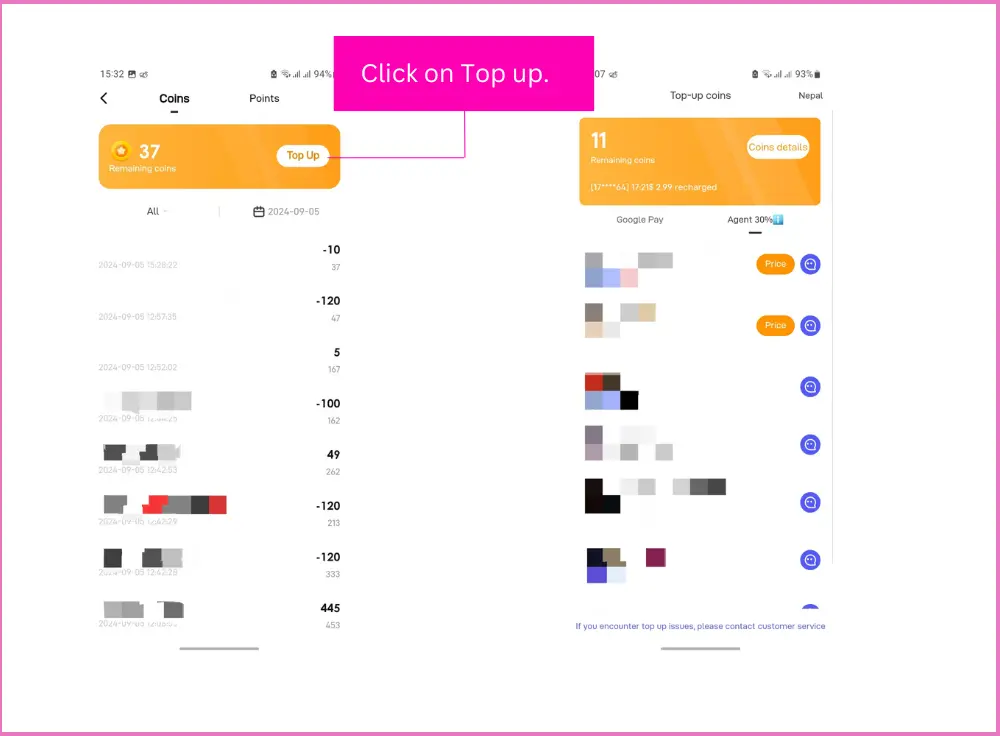click on topup and click on agent