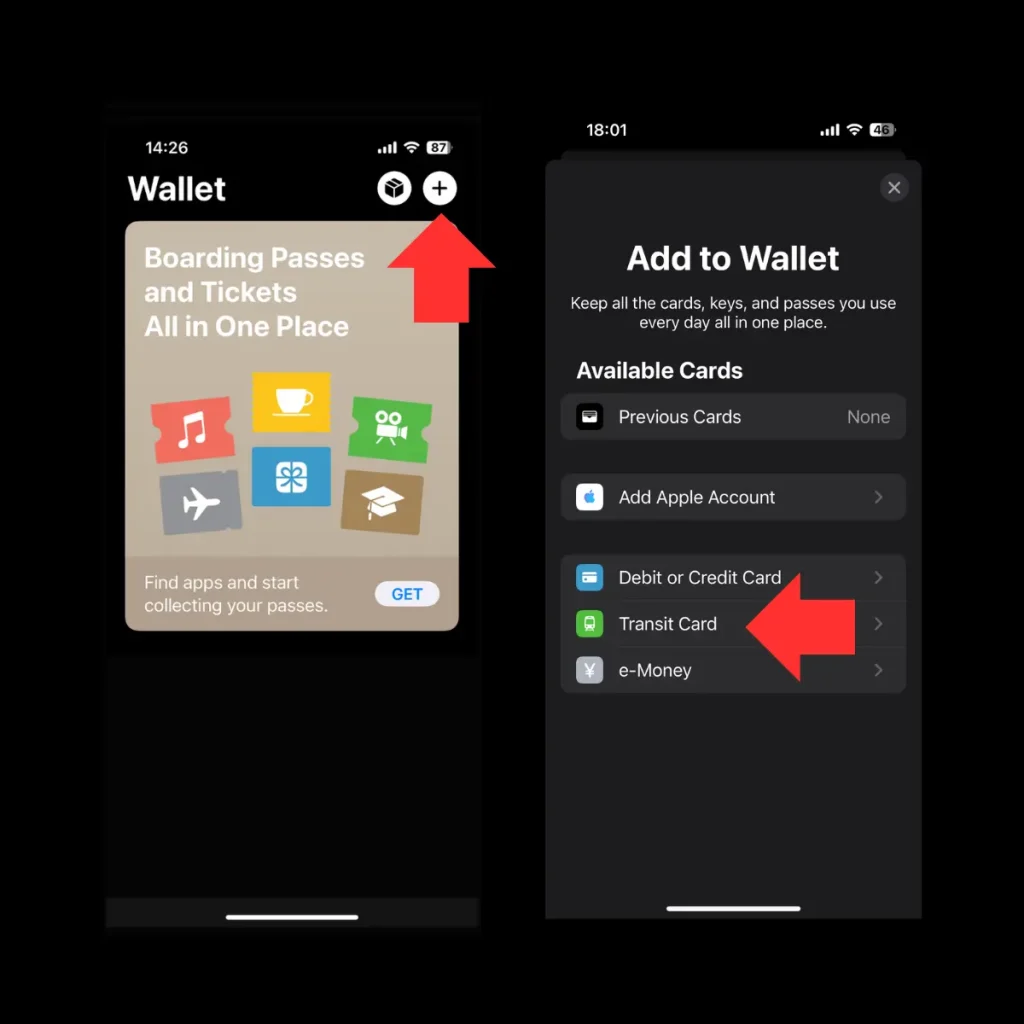 go to on plus icon and click on transit card